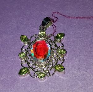 New Sterling silver and Mystic Topaz pendant with peridot accents